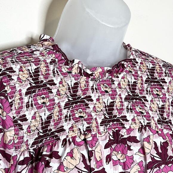 J. CREW Liberty Smocked Shirt button-back top Butterfield Poppy Size Medium - Picture 4 of 8